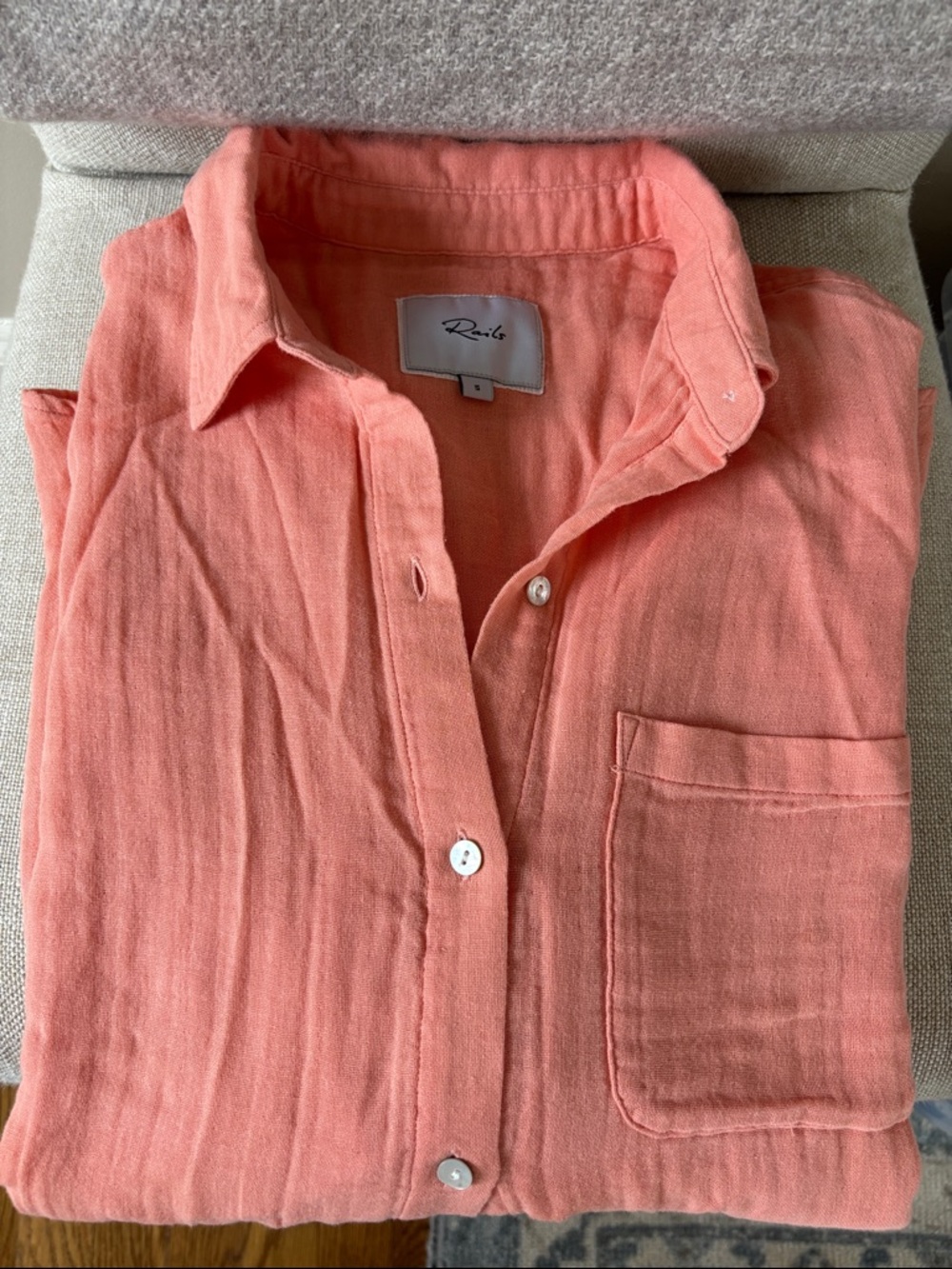 Rails Coral Cotton Button Down Shirt